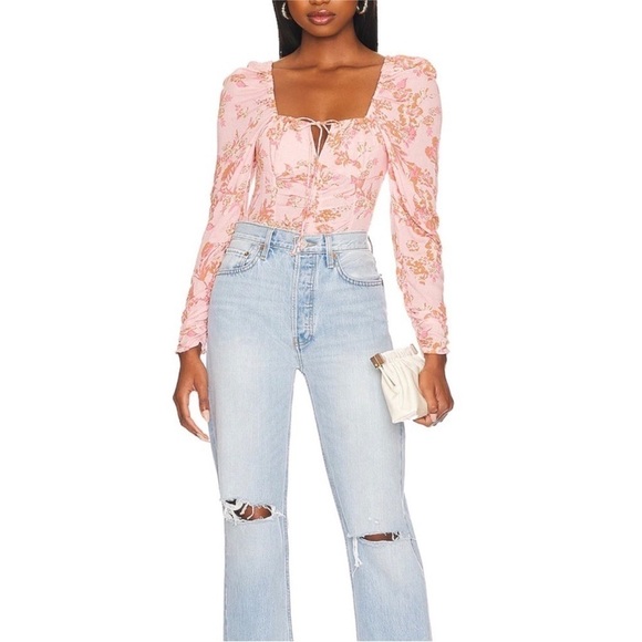 Free People Hilary Printed Top in Pink Combo Size Small - Picture 4 of 9